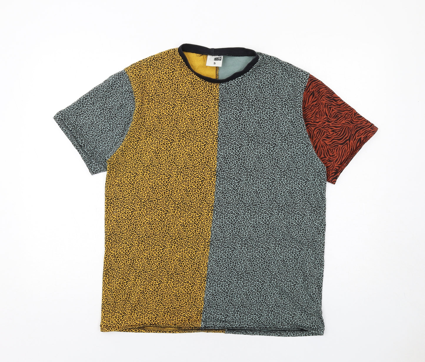 Pockets and Sedition Womens Multicoloured Animal Print Cotton Basic T-Shirt Size S Crew Neck