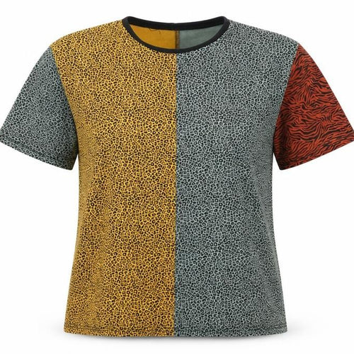 Pockets and Sedition Womens Multicoloured Animal Print Cotton Basic T-Shirt Size S Crew Neck