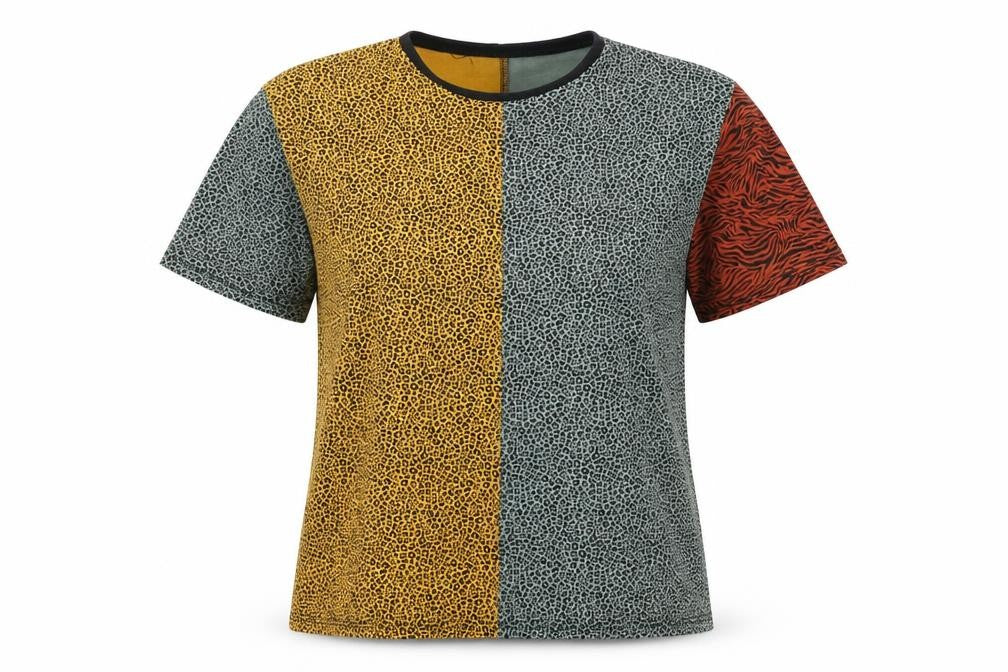 Pockets and Sedition Womens Multicoloured Animal Print Cotton Basic T-Shirt Size S Crew Neck