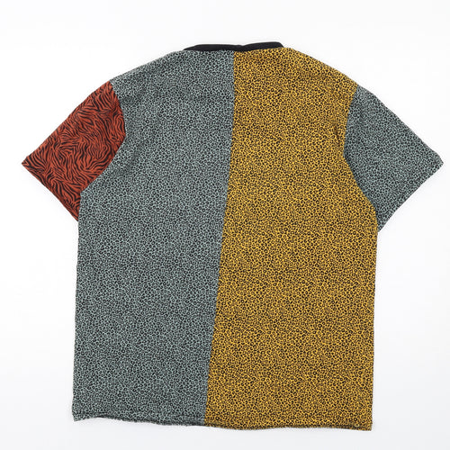 Pockets and Sedition Womens Multicoloured Animal Print Cotton Basic T-Shirt Size S Crew Neck