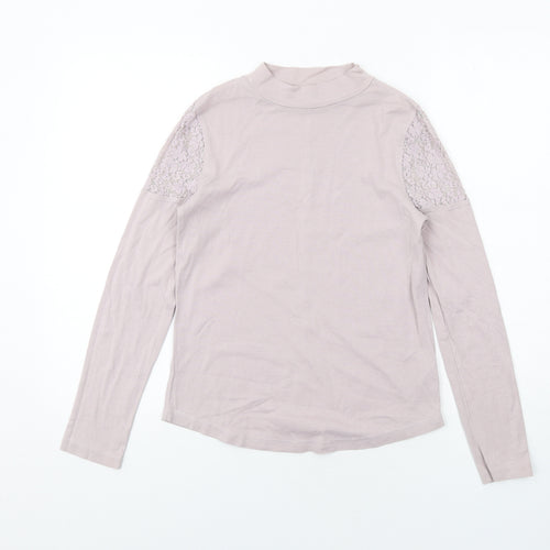 NEXT Womens Purple Cotton Basic T-Shirt Size 10 Mock Neck - Lace Detail