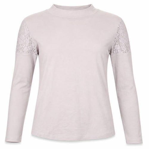 NEXT Womens Purple Cotton Basic T-Shirt Size 10 Mock Neck - Lace Detail
