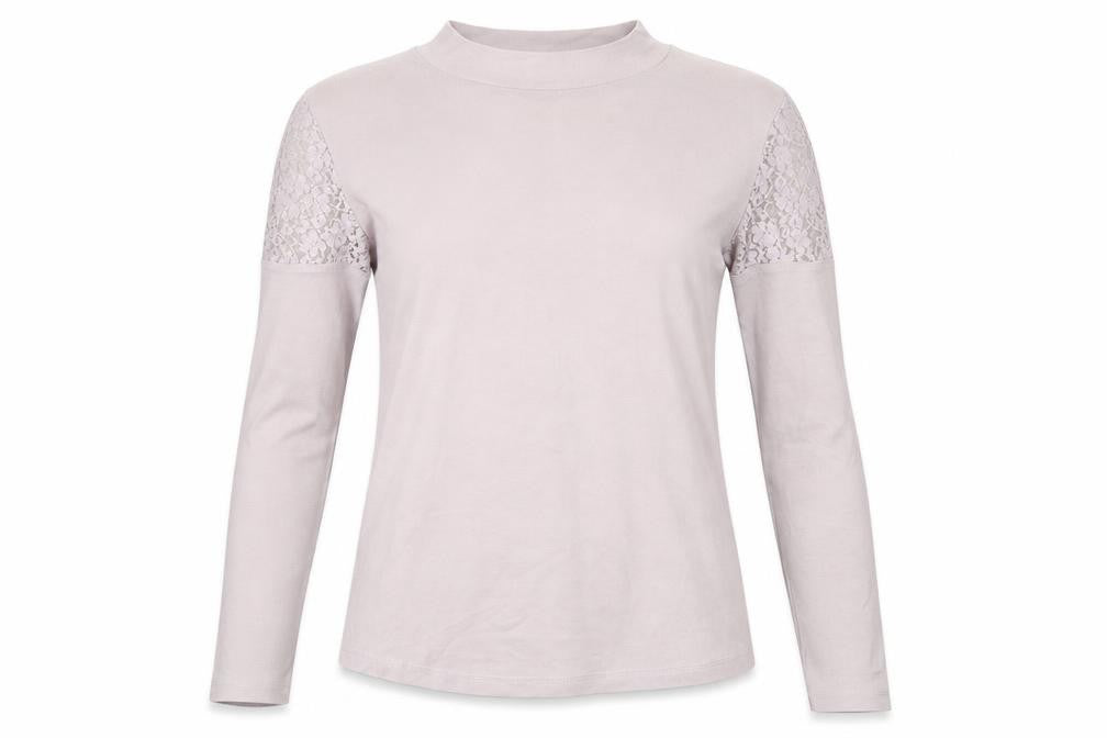 NEXT Womens Purple Cotton Basic T-Shirt Size 10 Mock Neck - Lace Detail