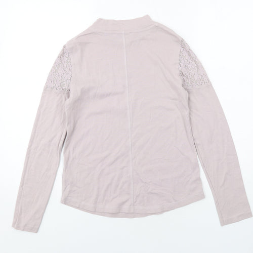 NEXT Womens Purple Cotton Basic T-Shirt Size 10 Mock Neck - Lace Detail