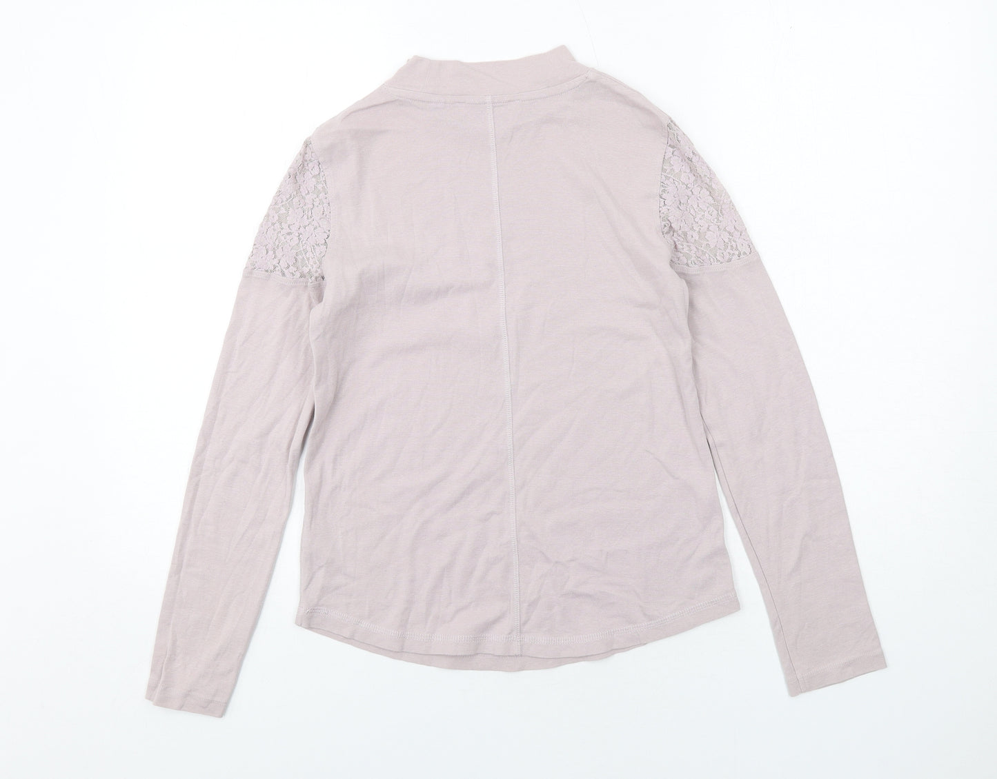NEXT Womens Purple Cotton Basic T-Shirt Size 10 Mock Neck - Lace Detail