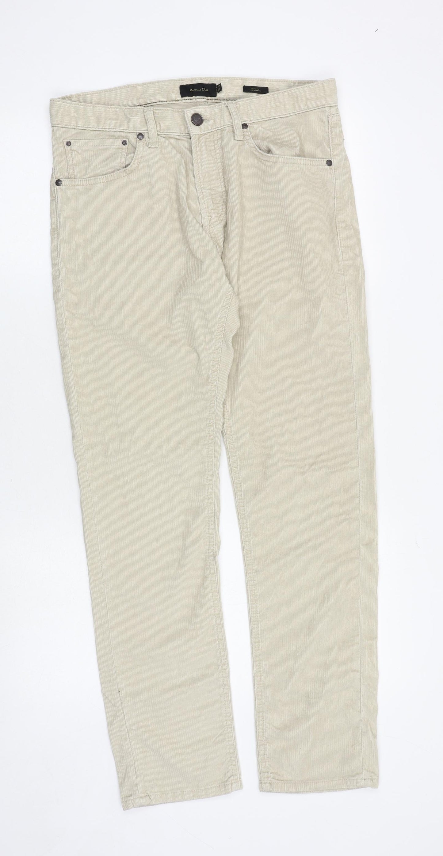 Massimo Dutti Womens Beige Cotton Trousers Size 10 Slim Zip