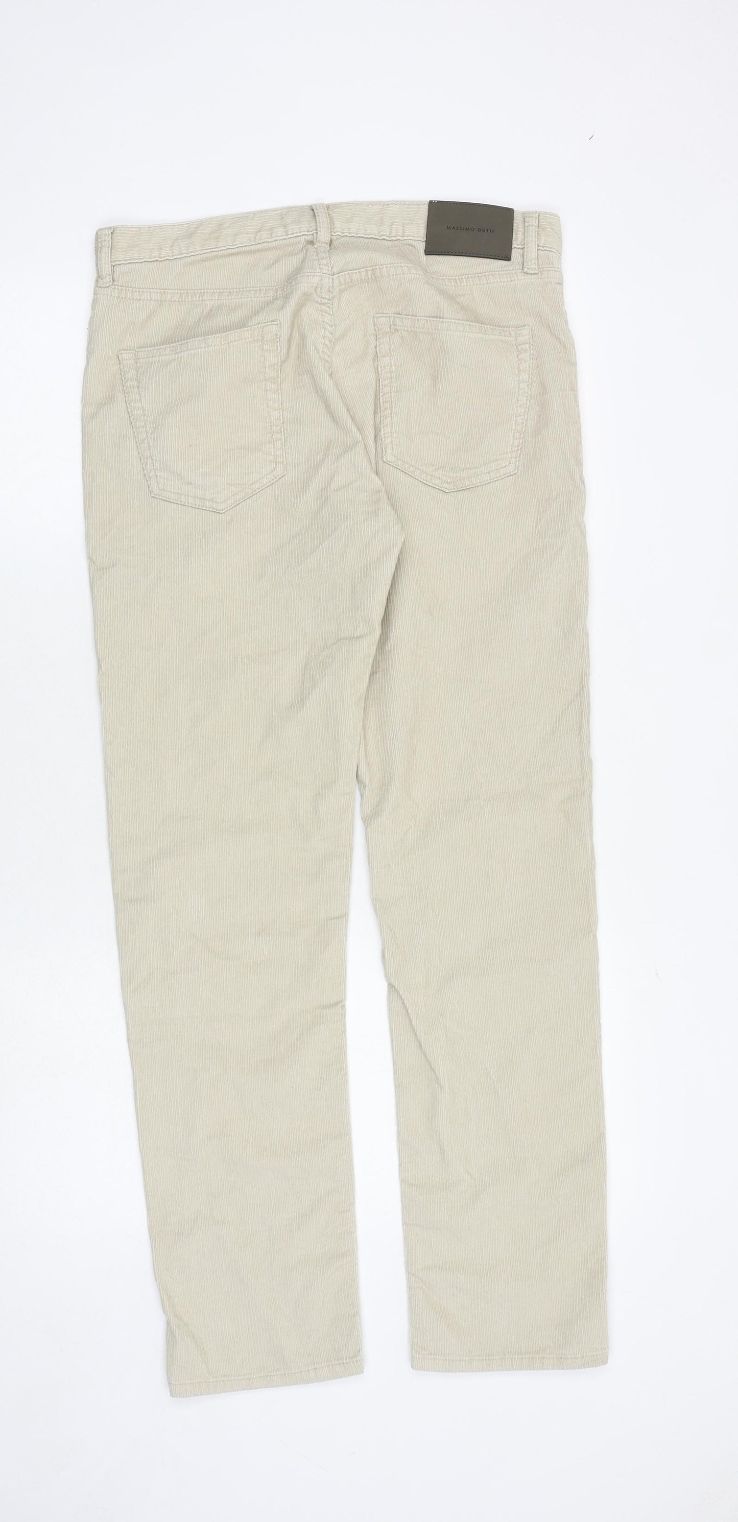 Massimo Dutti Womens Beige Cotton Trousers Size 10 Slim Zip