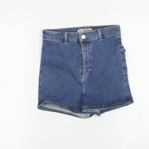 Topshop Womens Blue Cotton Mom Shorts Size 10 Regular Zip