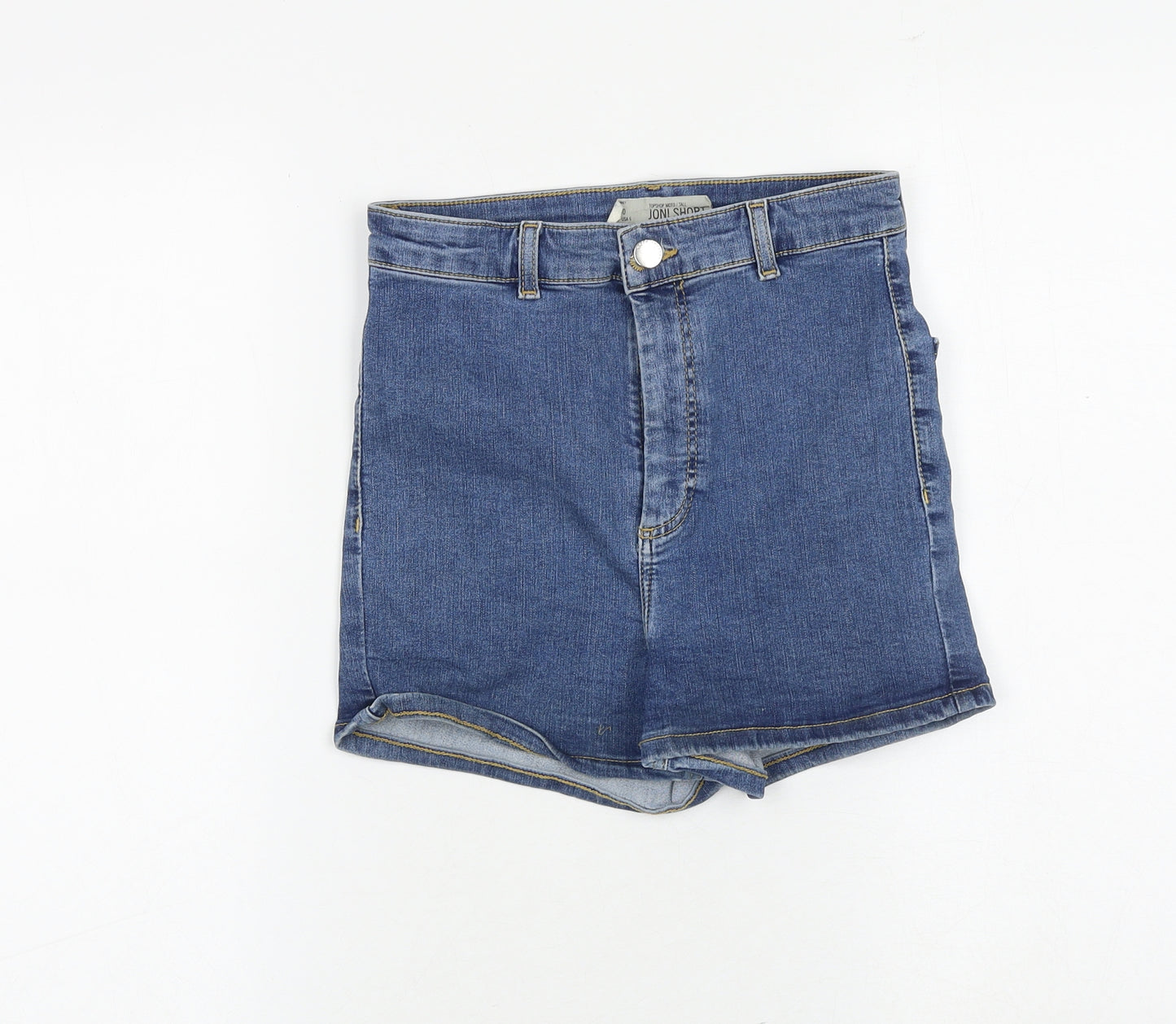 Topshop Womens Blue Cotton Mom Shorts Size 10 Regular Zip