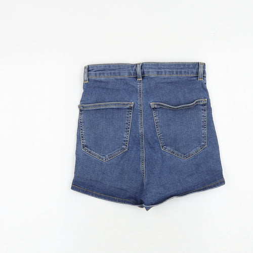 Topshop Womens Blue Cotton Mom Shorts Size 10 Regular Zip
