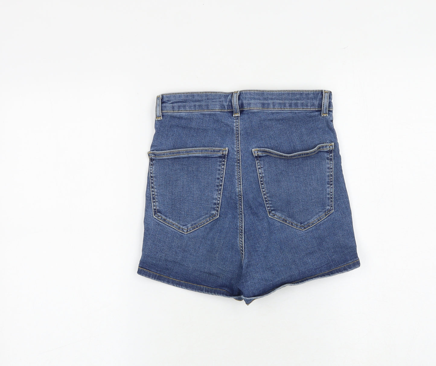 Topshop Womens Blue Cotton Mom Shorts Size 10 Regular Zip