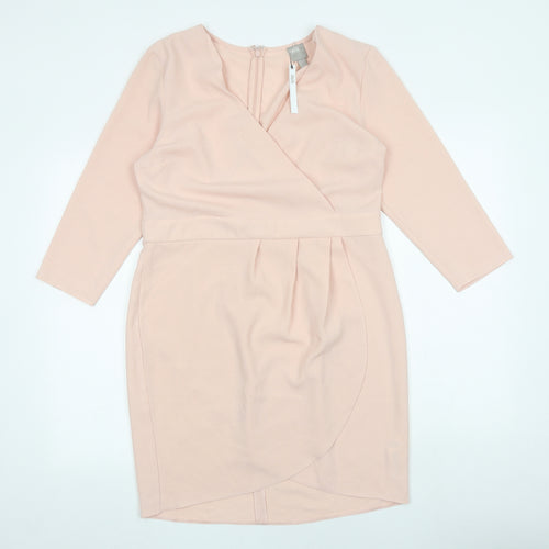 ASOS Womens Pink Polyester A-Line Size 14 V-Neck Zip
