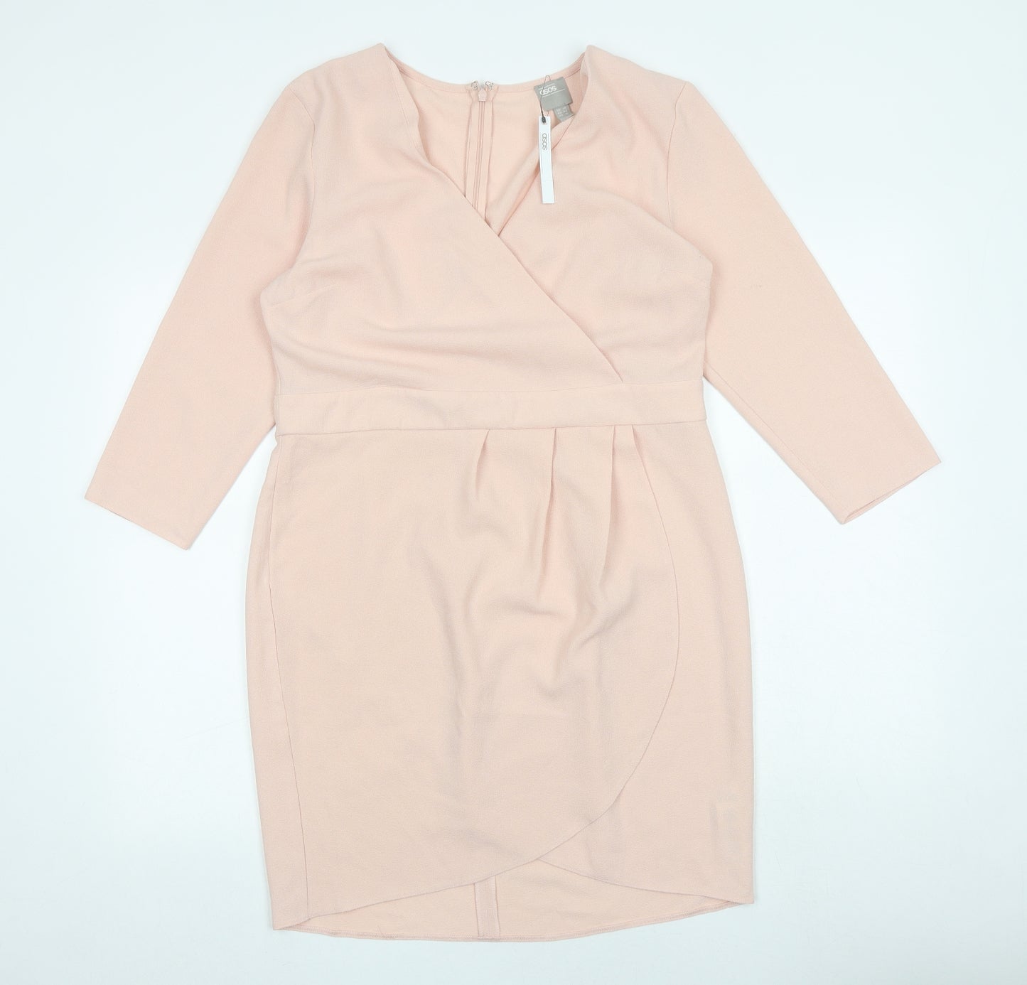 ASOS Womens Pink Polyester A-Line Size 14 V-Neck Zip