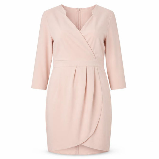 Front view of ASOS women’s pink polyester a-line, size UK 14, v-neck zip