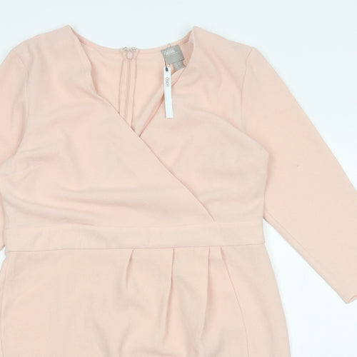 ASOS Womens Pink Polyester A-Line Size 14 V-Neck Zip