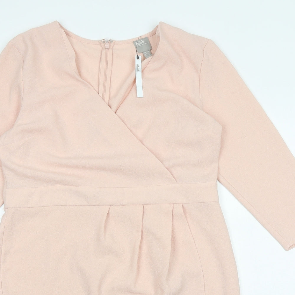 ASOS Womens Pink Polyester A-Line Size 14 V-Neck Zip