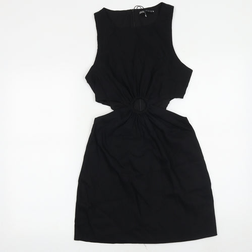 Zara Womens Black 100% Cotton Bodycon Size M Round Neck Pullover