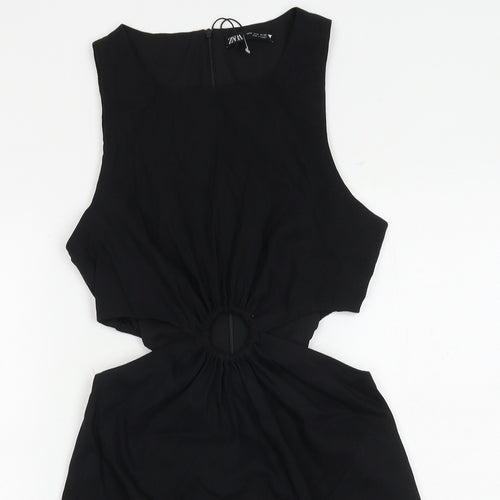 Zara Womens Black 100% Cotton Bodycon Size M Round Neck Pullover