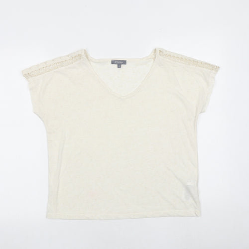 Principles Womens Beige Polyester Basic T-Shirt Size 14 V-Neck - Crocheted Lace Detail