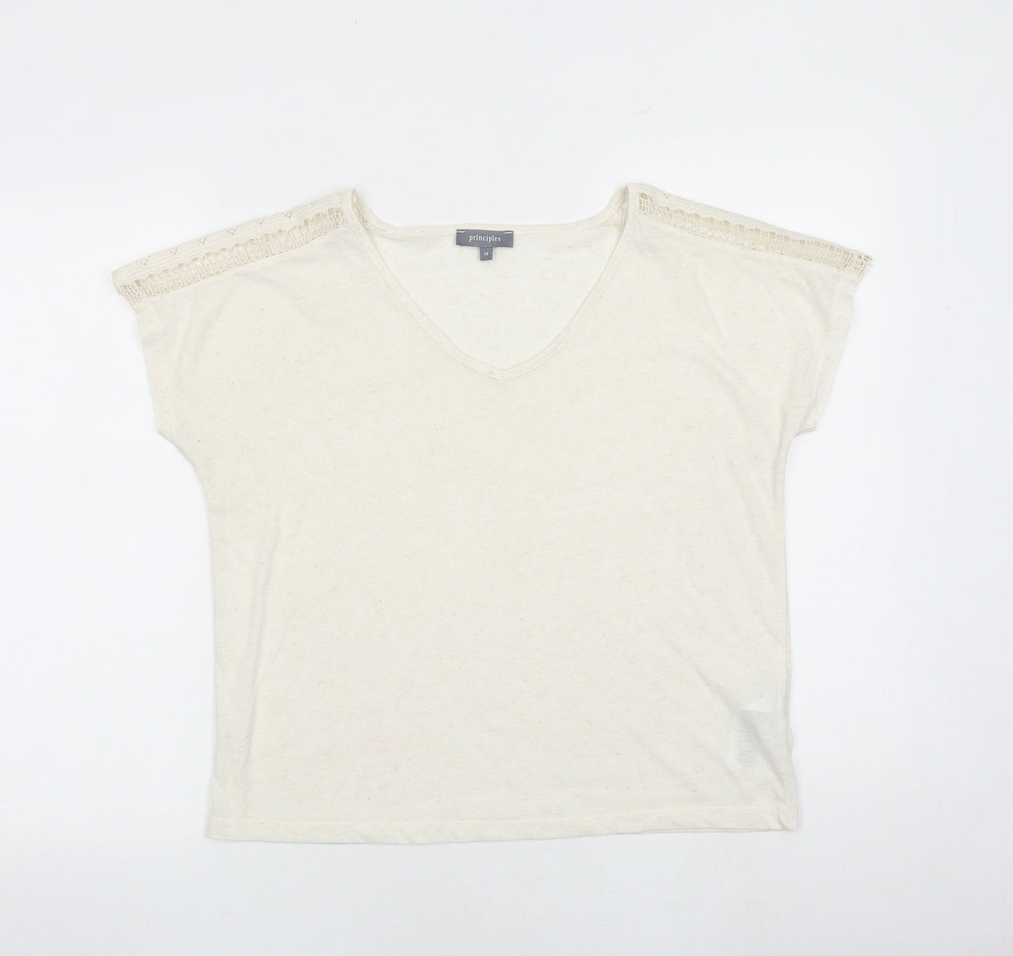 Principles Womens Beige Polyester Basic T-Shirt Size 14 V-Neck - Crocheted Lace Detail