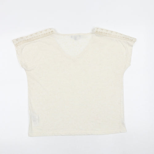 Principles Womens Beige Polyester Basic T-Shirt Size 14 V-Neck - Crocheted Lace Detail