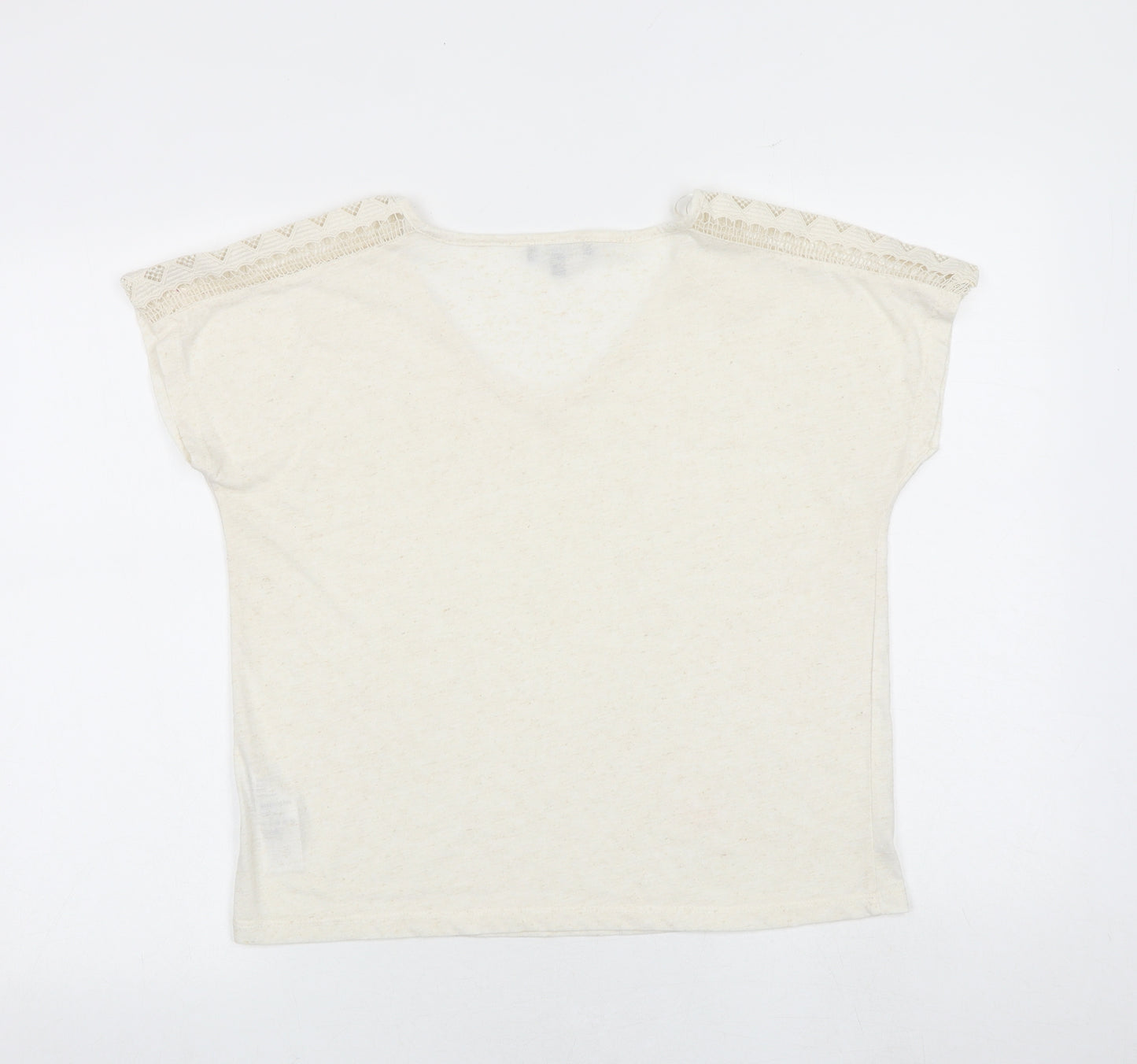 Principles Womens Beige Polyester Basic T-Shirt Size 14 V-Neck - Crocheted Lace Detail