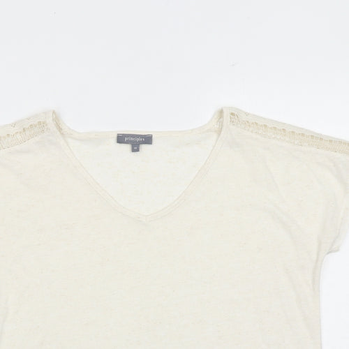 Principles Womens Beige Polyester Basic T-Shirt Size 14 V-Neck - Crocheted Lace Detail