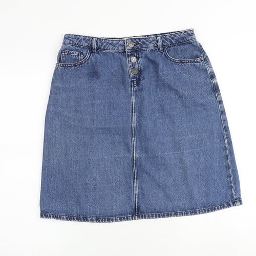 Fat Face Womens Blue Cotton A-Line Skirt Size 12 Button