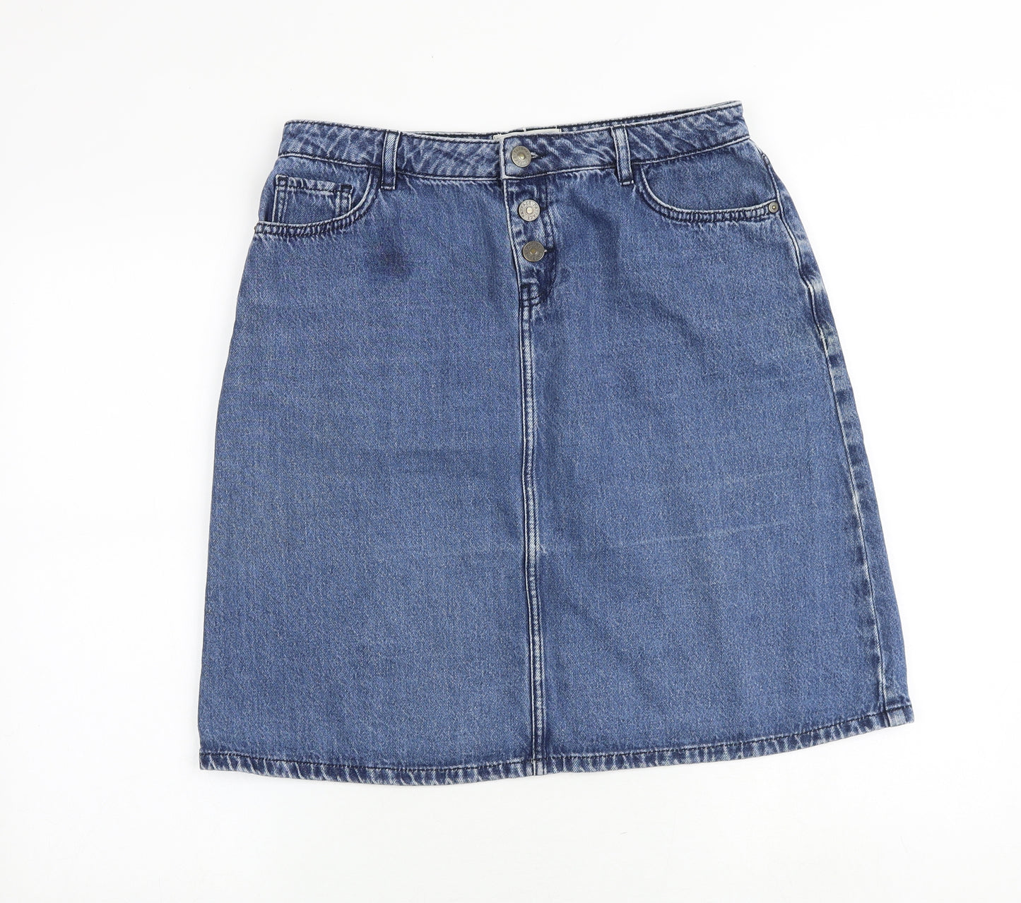 Fat Face Womens Blue Cotton A-Line Skirt Size 12 Button