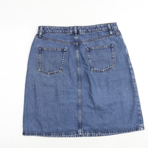 Fat Face Womens Blue Cotton A-Line Skirt Size 12 Button