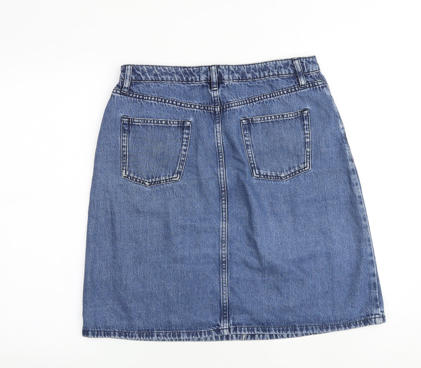 Fat Face Womens Blue Cotton A-Line Skirt Size 12 Button
