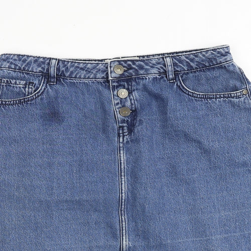 Fat Face Womens Blue Cotton A-Line Skirt Size 12 Button