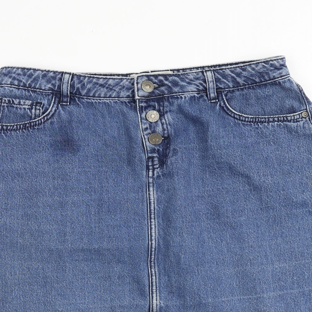 Fat Face Womens Blue Cotton A-Line Skirt Size 12 Button