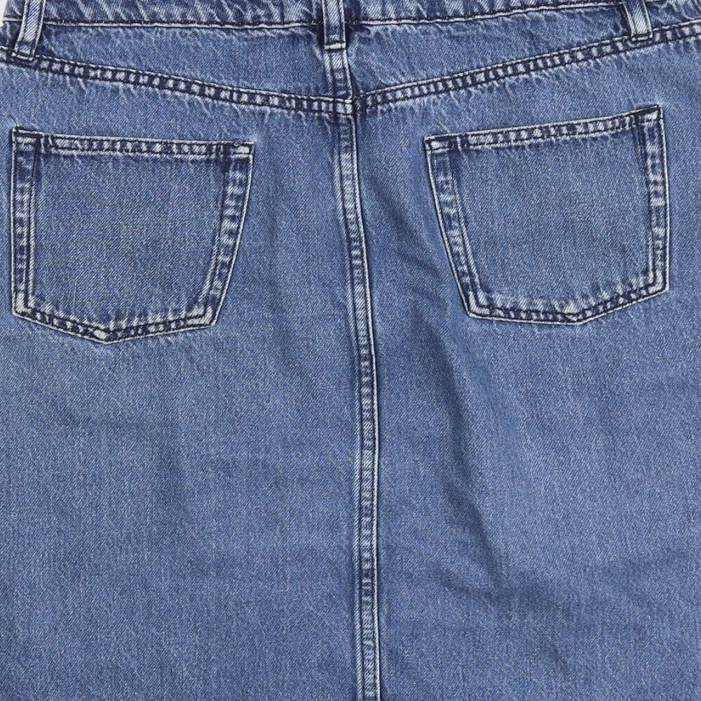 Fat Face Womens Blue Cotton A-Line Skirt Size 12 Button