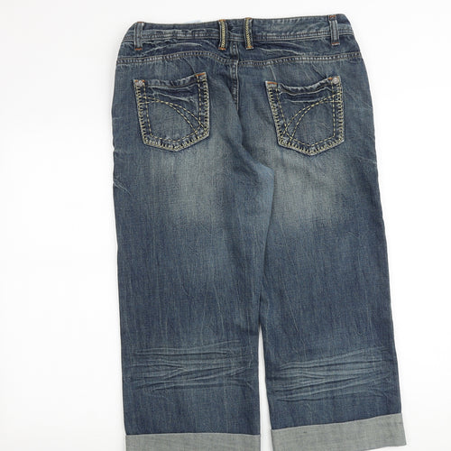 NEXT Womens Blue Cotton Boyfriend Jeans Size 14 Regular Zip