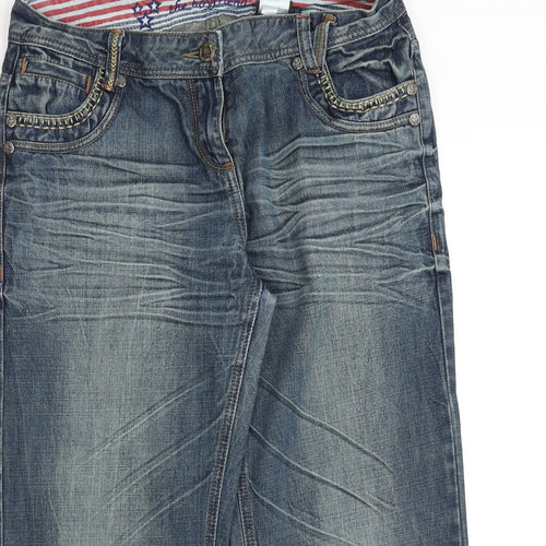NEXT Womens Blue Cotton Boyfriend Jeans Size 14 Regular Zip