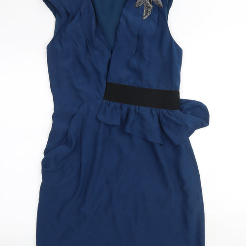 Whistles Womens Blue Silk A-Line Size 14 V-Neck Zip