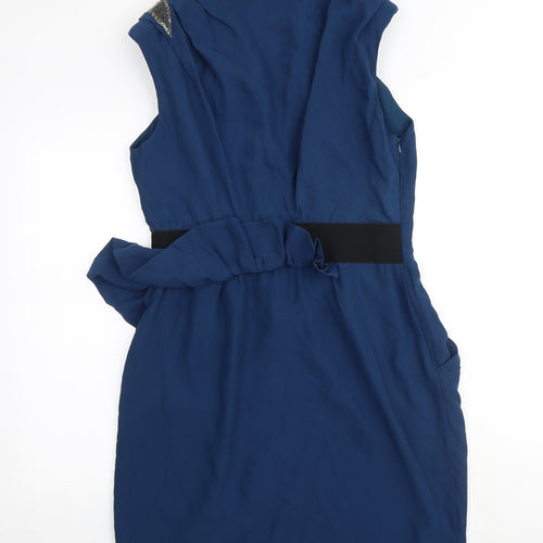 Whistles Womens Blue Silk A-Line Size 14 V-Neck Zip