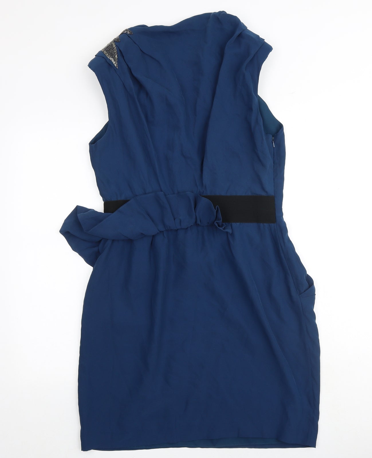 Whistles Womens Blue Silk A-Line Size 14 V-Neck Zip