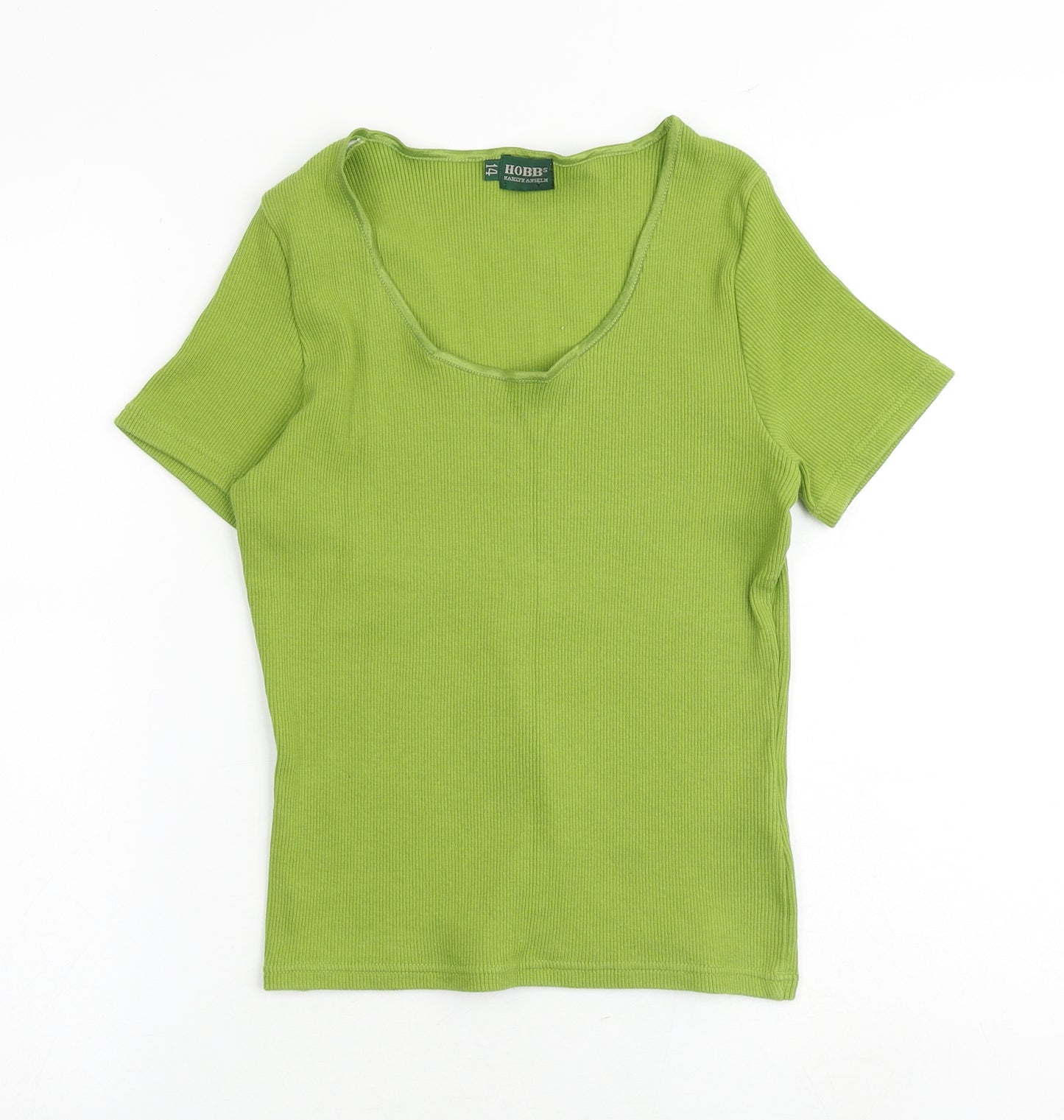 Hobbs Womens Green Cotton Basic T-Shirt Size 14 Scoop Neck - Ribbed