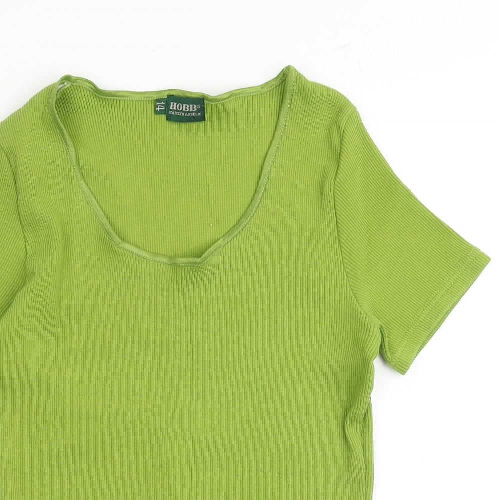 Hobbs Womens Green Cotton Basic T-Shirt Size 14 Scoop Neck - Ribbed