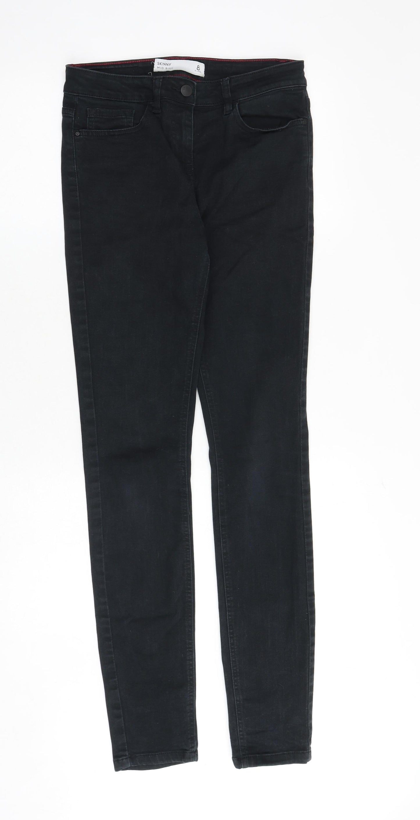 NEXT Womens Black Cotton Skinny Jeans Size 8 Slim Zip - Mid rise