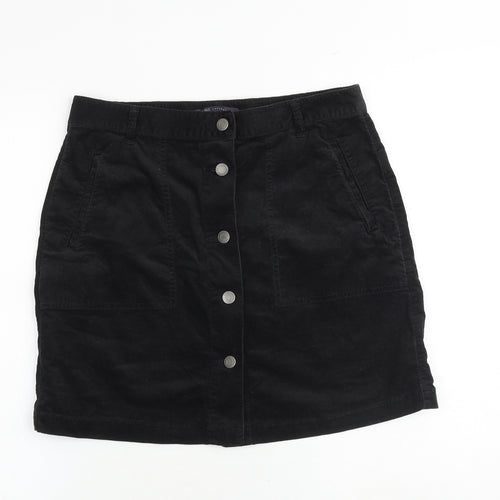 Marks and Spencer Womens Black Cotton A-Line Skirt Size 12 Button