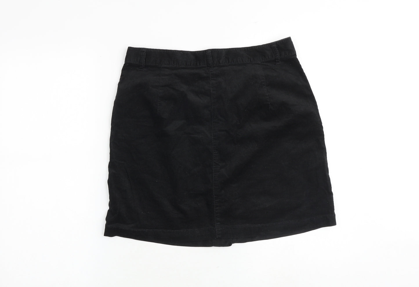 Marks and Spencer Womens Black Cotton A-Line Skirt Size 12 Button