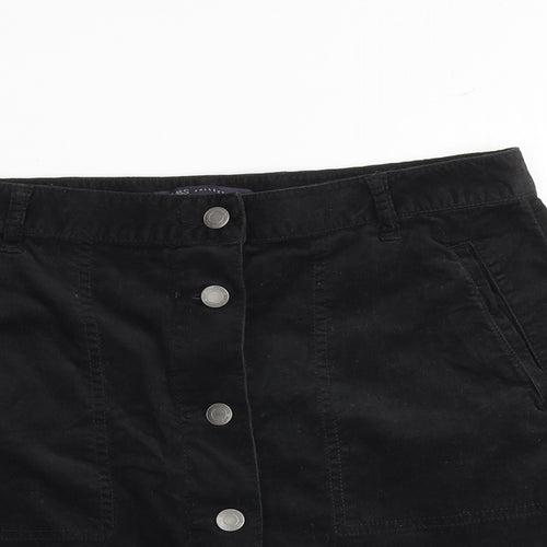 Marks and Spencer Womens Black Cotton A-Line Skirt Size 12 Button