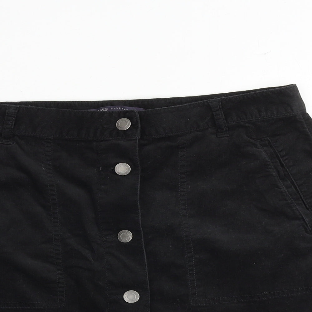 Marks and Spencer Womens Black Cotton A-Line Skirt Size 12 Button