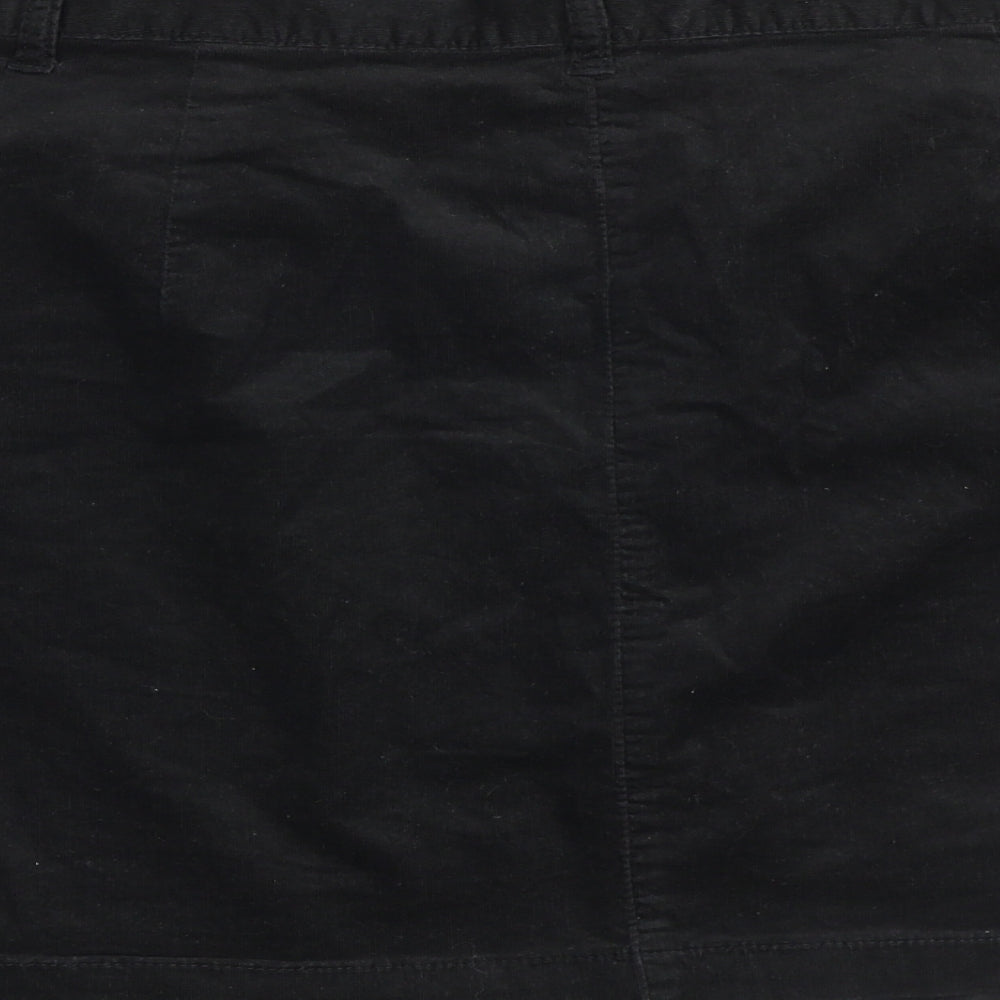 Marks and Spencer Womens Black Cotton A-Line Skirt Size 12 Button