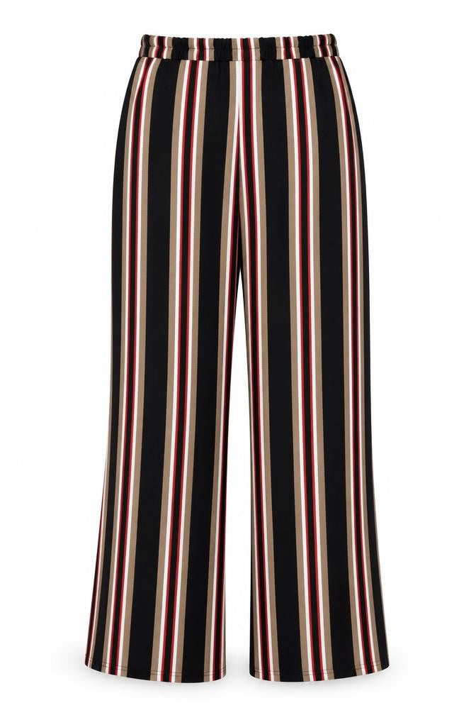 Front view of Parisian Signature women’s multicoloured striped polyester trousers, size UK 8, regular