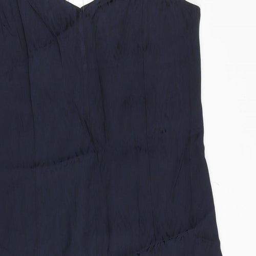Marks and Spencer Womens Blue Geometric Polyester Slip Dress Size 12 V-Neck Pullover