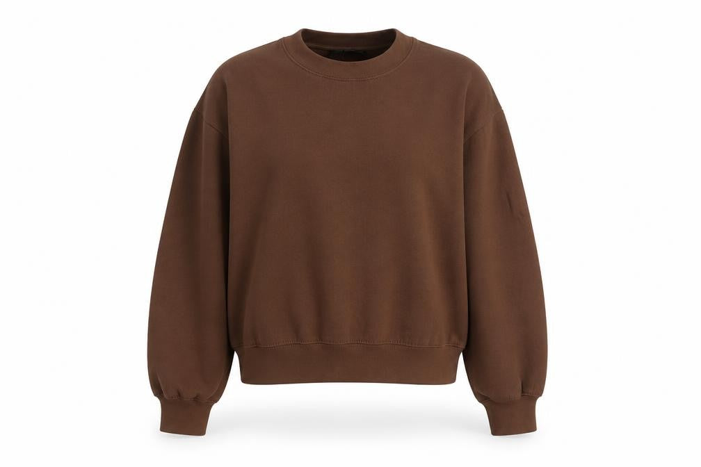 Front view of Zara women’s brown cotton pullover sweatshirt, size S, pullover